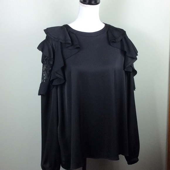 black lace ruffle blouse